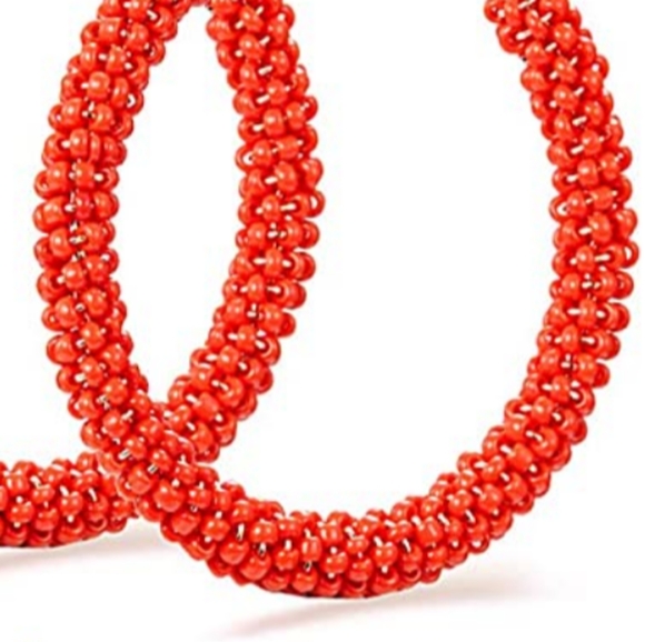 Large Red Beaded Hoops Colorful Beads Hoop Earrings Fun Summer Statement - Picture 5 of 5